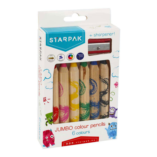 Jumbo potloodkrijtjes, 6st. + puntenslijper