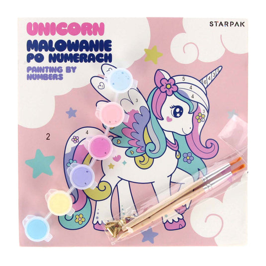 Schilderen op nummers unicorn 20x20cm, 6 kleuren