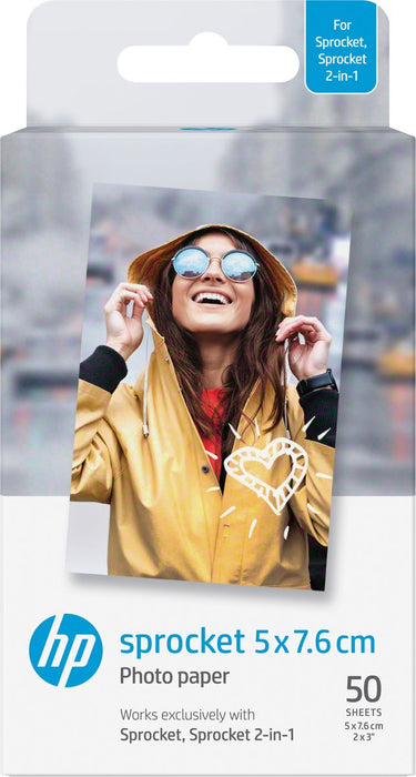 Hp sprocket - zelfklevend fotopapier - 5 x 7,6 cm - 50 vel