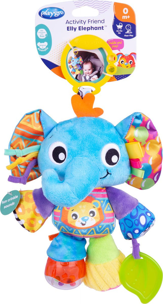 Playgro - activiteiten vriend elly olifant - baby speelgoed - hangspeeltje - kinderwagenspeeltje - rammelaar - kinderwagenaccessoire - buggyaccessoire- educatief speelgoed - knuffeldier