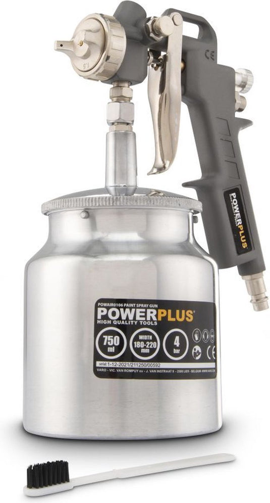 Powerplus powair0106 pneumatisch verfpistool - verfspuit - max. druk: 4bar - 750ml bovenbeker - spuitbreedte 180-220mm