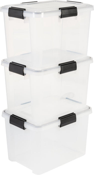 Iris airtight opbergbox - 20l - kunststof - transparant zwart - set van 3