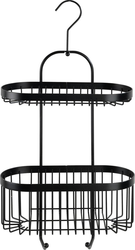 Wenko doucherek 2-laags classic plus black mat zwart 26x47cm - zonder boren - doucherekje hangend - douchemand - douchecaddy ophangbaar
