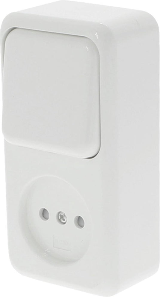 Q-link - wandcontactdoos - opbouw - 1-voudig stopcontact - 1-voudig wisselschakelaar - kinderbeveiliging - polarwit