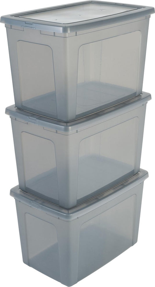 Iris clearbox opbergbox - 70l - kunststof - grijs - set van 3