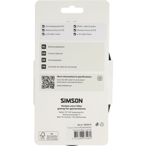 Load image into Gallery viewer, Simson versnellingskabelset nexus 4 7 8 rvs - zwart
