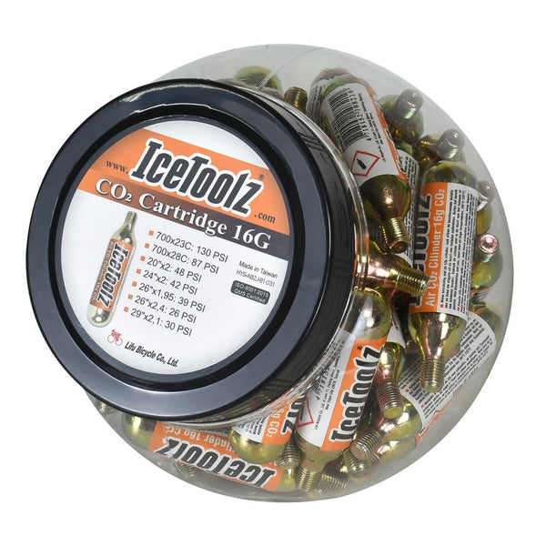 CO2 cartridges 16 grams with screw thread IceToolz A821 (jar of 50 pieces)