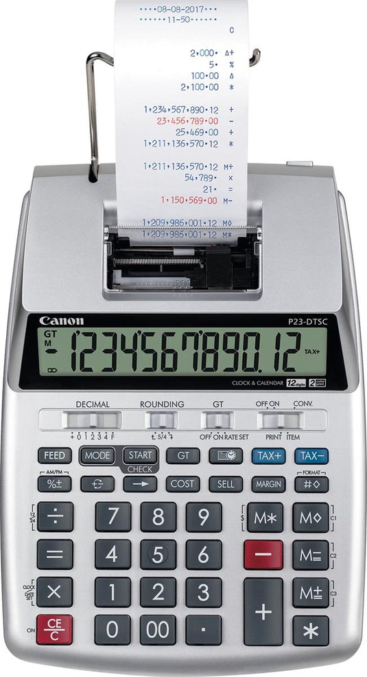 Canon p‑23 dtsc ii – bureaurekenmachine met printer – 12‑cijferig display – dubbele voeding – zilver