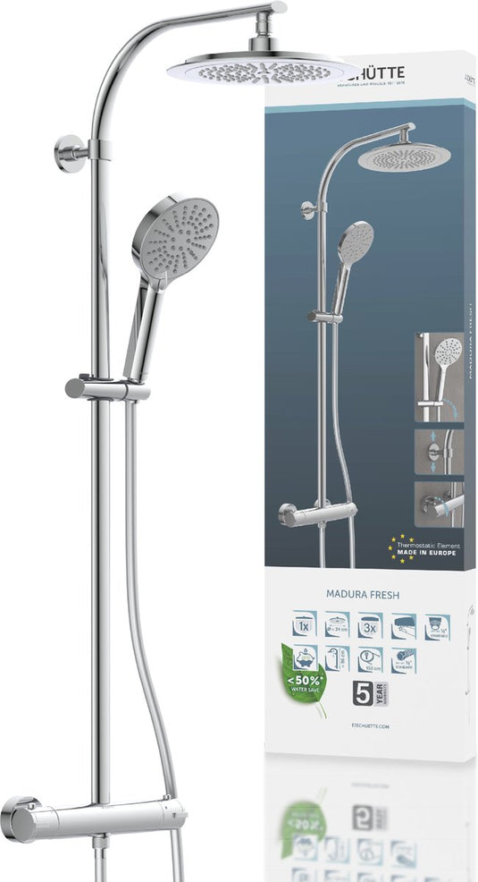 Schütte madura fresh douchesysteem - regendouche - met thermostatische douchekraan - hartafstand 150 mm - chroom