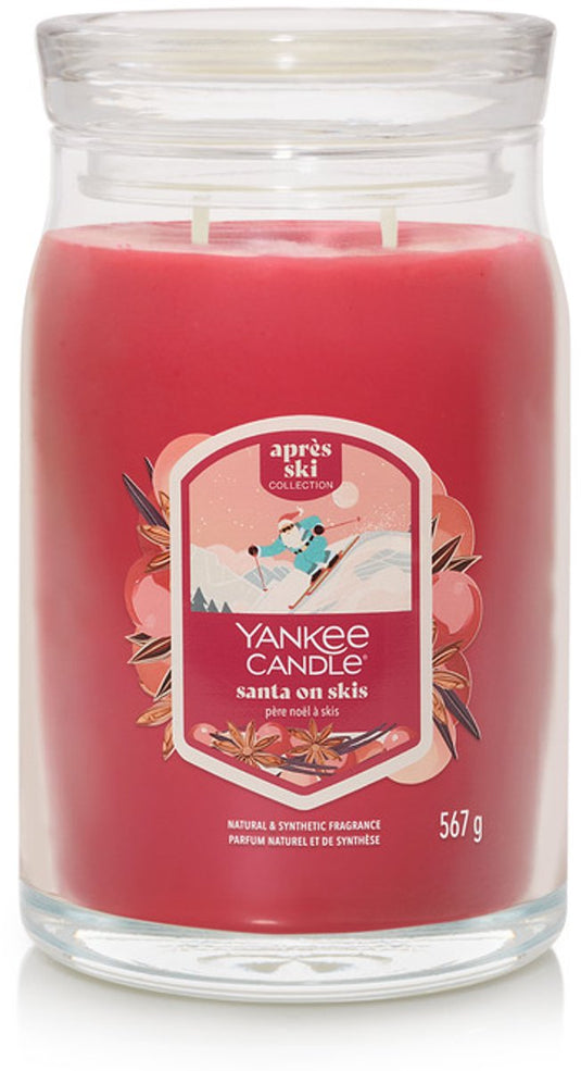 Yankee candle - santa on skis large jar geurkaars - 90 branduren - twee lonten