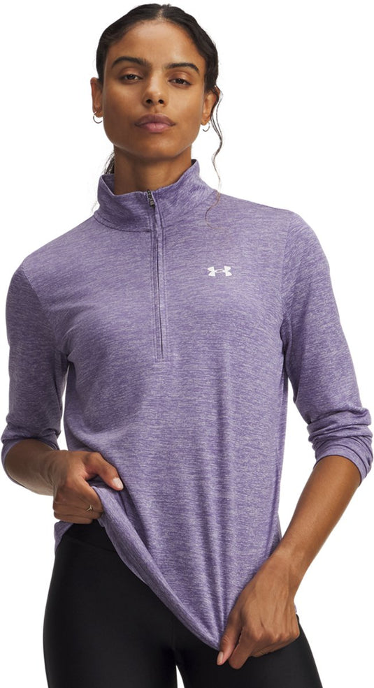 Under armour tech 1 2 zip- twist-ppl dames sporttrui - paars luxe - wit
