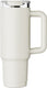 Merkloos sans marque kozie thermosbeker 980 ml – rvs – dubbelwandig geïsoleerd – crème beige – voor warme koude dranken