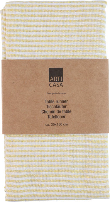 Arti casa tafelloper 35x150 cm - tafelloper geel gestreept - tafelloper voor eettafel - langwerpige tafel decoratie - geel wit