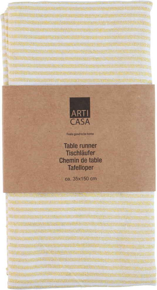 Arti casa tafelloper 35x150 cm - tafelloper geel gestreept - tafelloper voor eettafel - langwerpige tafel decoratie - geel wit