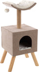 Flamingo krabpaal – scandi beige naturel wit – 36 × 43 × 82 cm – jute krabpaal – met ligplateau schuilplaats – scandinavisch design – voor katten