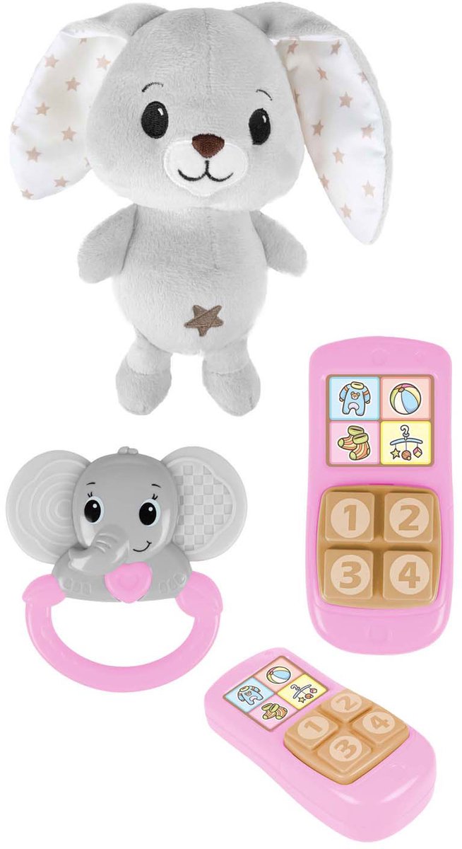 Load image into Gallery viewer, Toi-toys little stars baby knuffel pluche konijn met ramelaar en telefoon, 3dlg.
