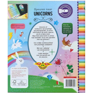 Lantaarn publishers speuren naar unicorns zoekboek met kartonnen zaklamp