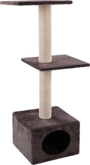Flamingo krabpaal – charbonel grijs crème – 47 × 35 × 103 cm – sisal krabpaal – met ligplateaus huisje – voor katten