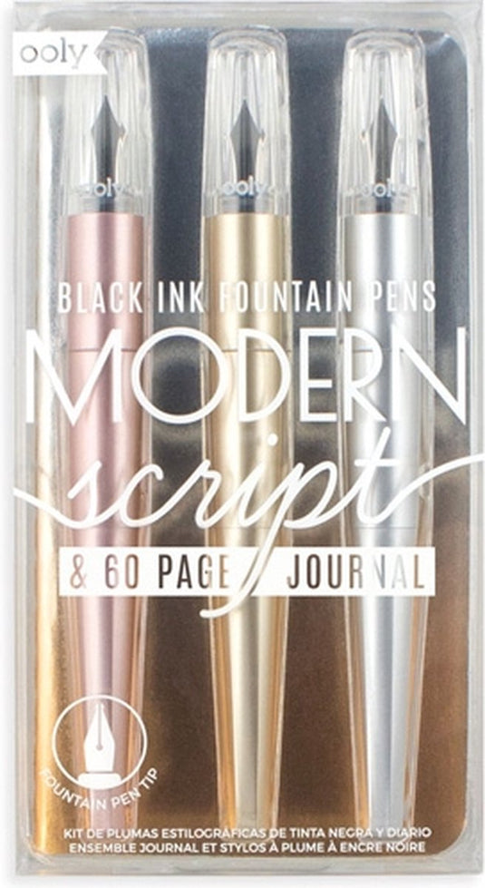Ooly - modern script - vulpennen notitieboekje - 3 stuks - zwart schrijvend (goud, roségoud zilver)