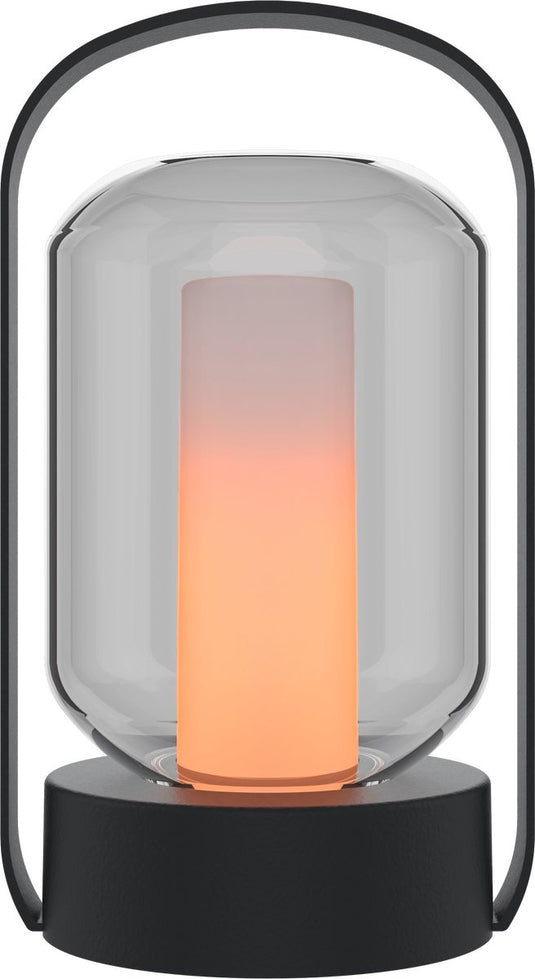 Calex oplaadbare tafellamp como - draadloos - vuureffect - warm wit licht - accu - touch - waterdicht - decoratie voor tuin, woonkamer, slaapkamer - sfeerverlichting - zwart