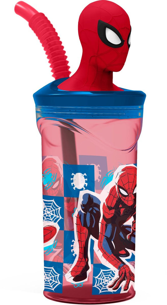 Stor marvel's spider-man drinkbeker met rietje – 360 ml – herbruikbaar – met 3d-figuur – bpa-vrij – tumbler voor kinderen vanaf 4 jaar – transparant rood