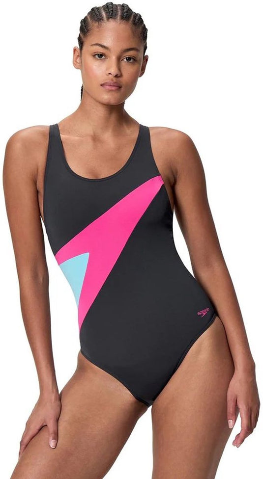 Speedo hyperboom butterfly back 1 piece dames sportbadpak - zwart roze