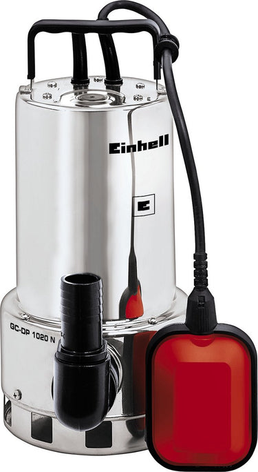 Einhell elektrische vuilwaterpomp gc-dp 1020 n - 1000 w - 18000 l u - vuil tot ø20 mm - traploos instelbare vlotterschakelaar - behuizing van rvs - incl. universele slangaansluitingen