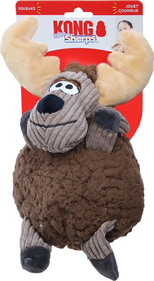 Kong sherps floofs big moose hondenspeeltje | pluche eland met ribfluweel details