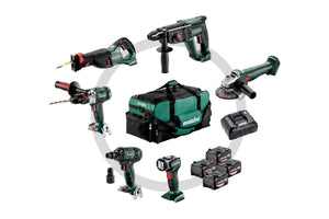 Metabo combo set 6.1 | accu combiset 18v sb 18 ltx + kh 18 ltx 24 + w 18 l 9-125 quick + ase 18 ltx + ssw 18 ltx 300 bl + ula 14.4-18 led in gereedschapstas (4x 4.0ah accu + asc 55 lader) - 685211000