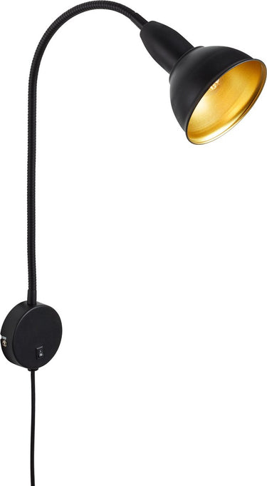 Briloner hygge - stekkerlamp - retro bedlamp - metaal - zwart - e14 fitting - wandlamp met schakelaar - draaibaar