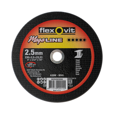 Flexovit dss mega-line 230x2.5x22.23 a30w t41 staal | 25 stuks