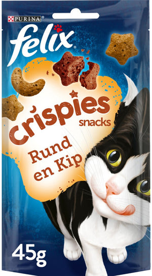 Felix crispies - kattensnacks - kattensnoepjes - rund kip - 8 x 45 g