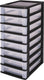 Iris organizer chest ladesysteem a4 - 8 kleine lades - 8 x 4l - kunststof - zwart transparant