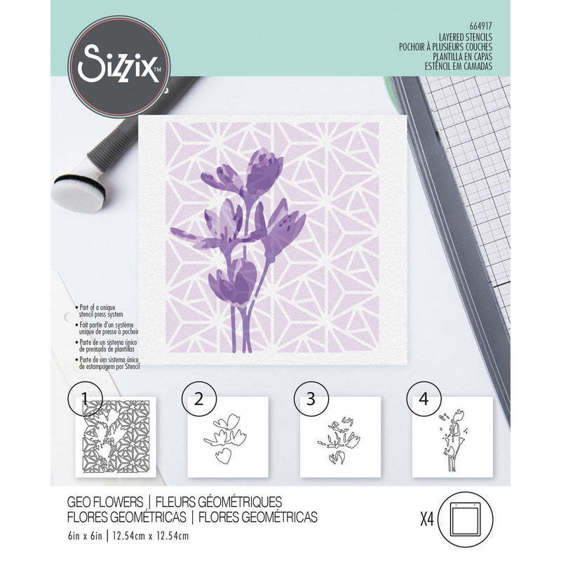 Load image into Gallery viewer, Sizzix • layered stencils geo flowers 4stuks
