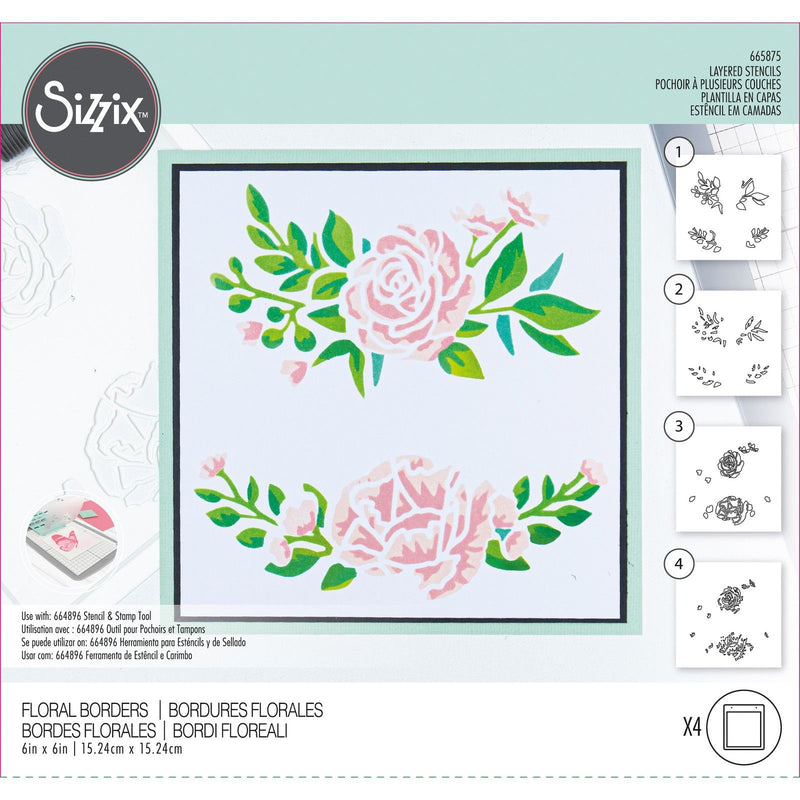 Load image into Gallery viewer, Sizzix • layered stencils floral borders

