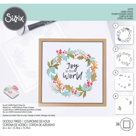 Sizzix • layered stencils holly wreath 4stuks
