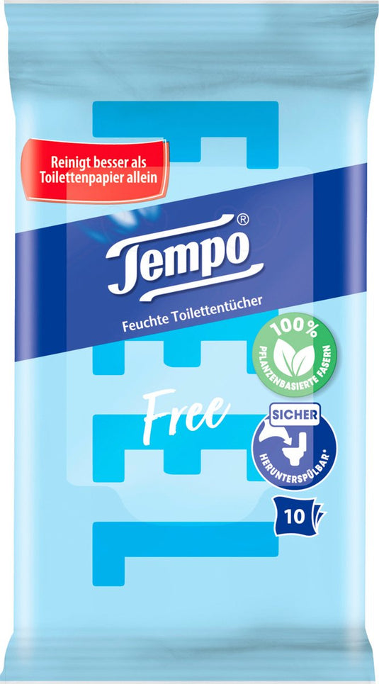 Tempo vochtig toiletpapier reisformaat - 10 stuks - verfrissend en hygiënisch voor onderweg