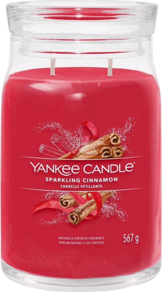 Yankee candle - sparkling cinnamon large jar geurkaars - 90 branduren - twee lonten