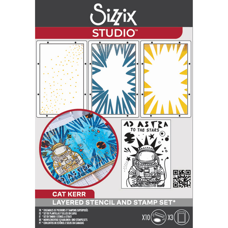 Load image into Gallery viewer, Sizzix • studio clear stamps set 10pcs 3pcs stencils ad astra by cat kerr
