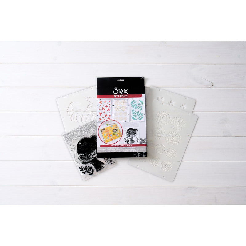 Load image into Gallery viewer, Sizzix • studio stamps set 5pcs 3pcs stencils ikigai by cat kerr
