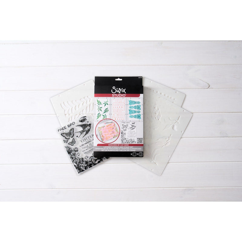Load image into Gallery viewer, Sizzix • studio stamps set 6pcs 3pcs stencils the visiter by cat kerr
