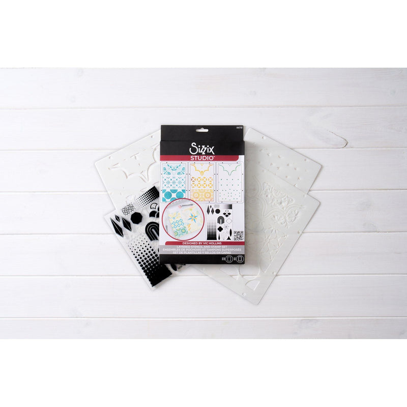 Load image into Gallery viewer, Sizzix • studio stamps set 18pcs 3pcs stencils geometric by vic hollins
