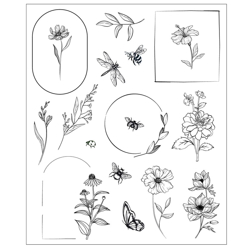 Load image into Gallery viewer, Sizzix • clear stamp set 18pcs floral frames and mini flowers by willow wolfe
