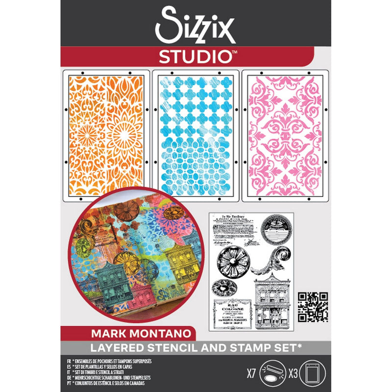 Load image into Gallery viewer, Sizzix • studio: a5 clear stamps 3pcs a5 stencils build it by mark montano
