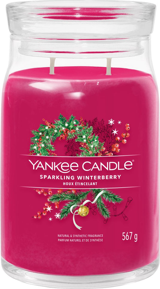 Yankee candle - sparkling winterberry large jar geurkaars - 90 branduren - twee lonten