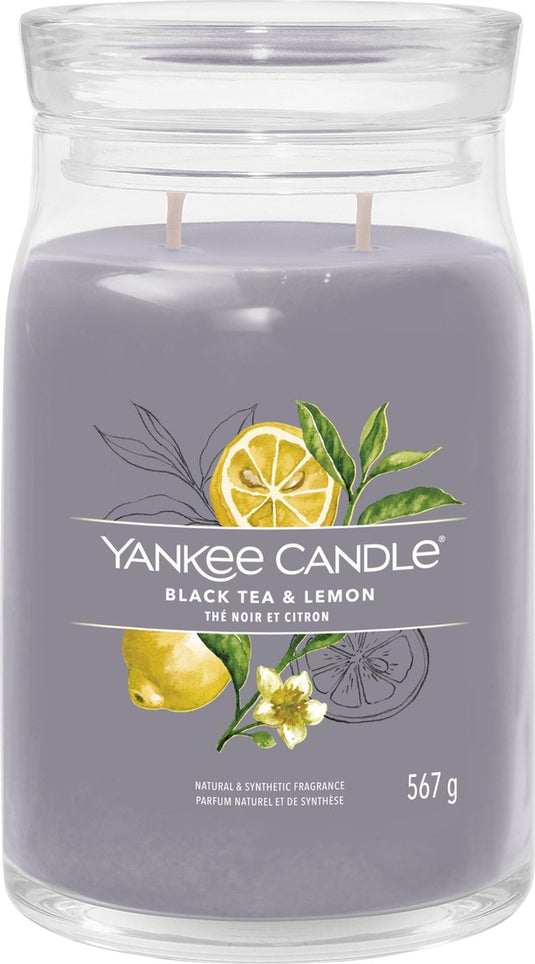 Yankee candle - black tea lemon large jar geurkaars - 90 branduren - twee lonten
