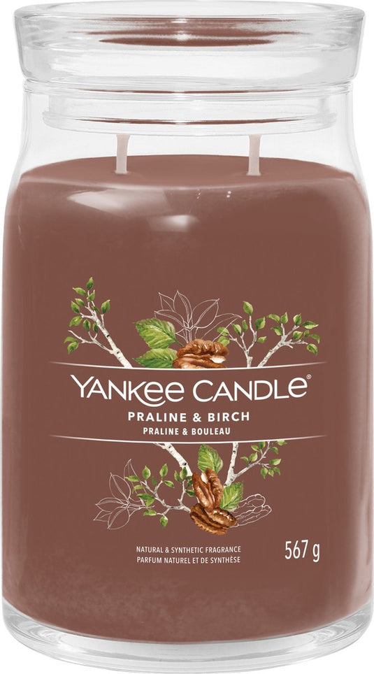 Yankee candle - praline birch large jar geurkaars - 90 branduren - twee lonten