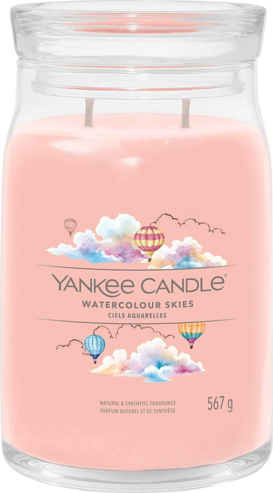 Yankee candle - watercolour skies large jar geurkaars - 90 branduren - twee lonten