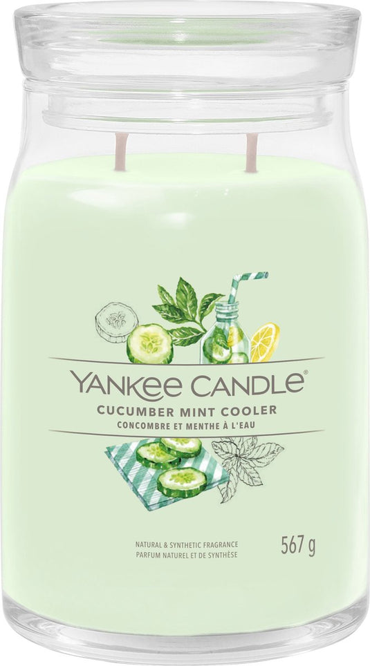 Yankee candle - cucumber mint cooler large jar geurkaars - 90 branduren - twee lonten