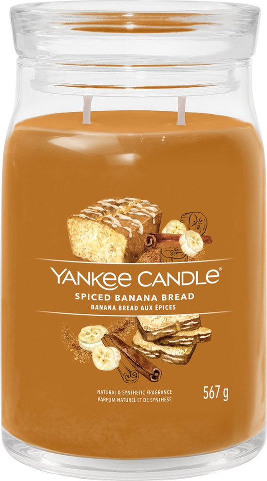 Yankee candle - spiced banana bread large jar geurkaars - 90 branduren - twee lonten